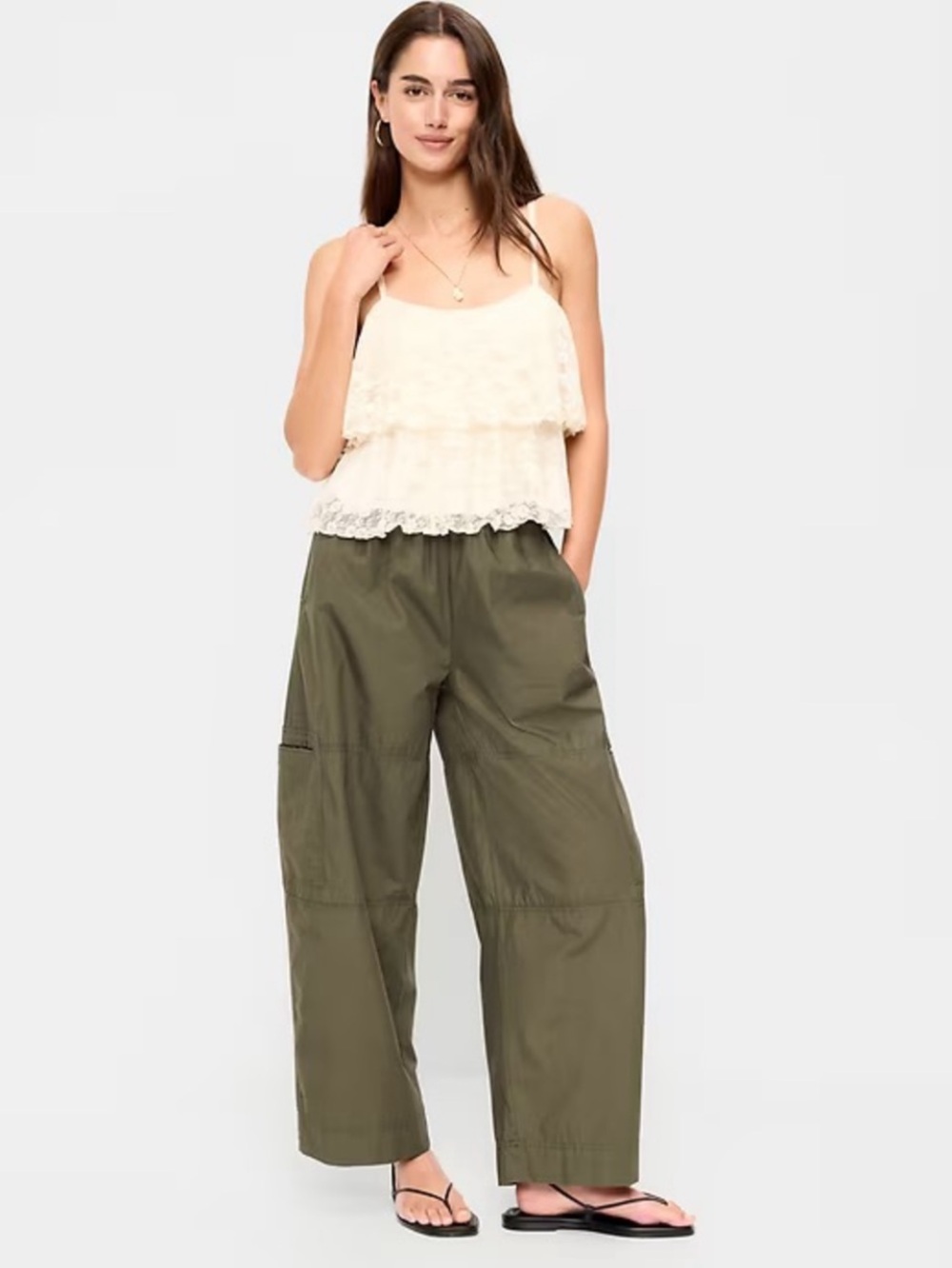 Old Navy Mid-Rise Cropped Barrel Leg Utility Pants Size Womens Small Color Green